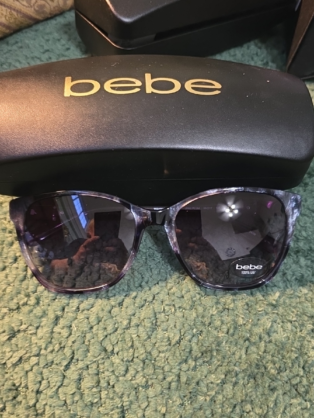 bebe Marbled Purple Frame Sunglasses with Dark Lenses